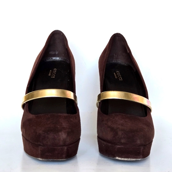 Vintage GUCCI Brown Suede Platform Slide Chunky Heels. 39.5 - Picture 2 of 11